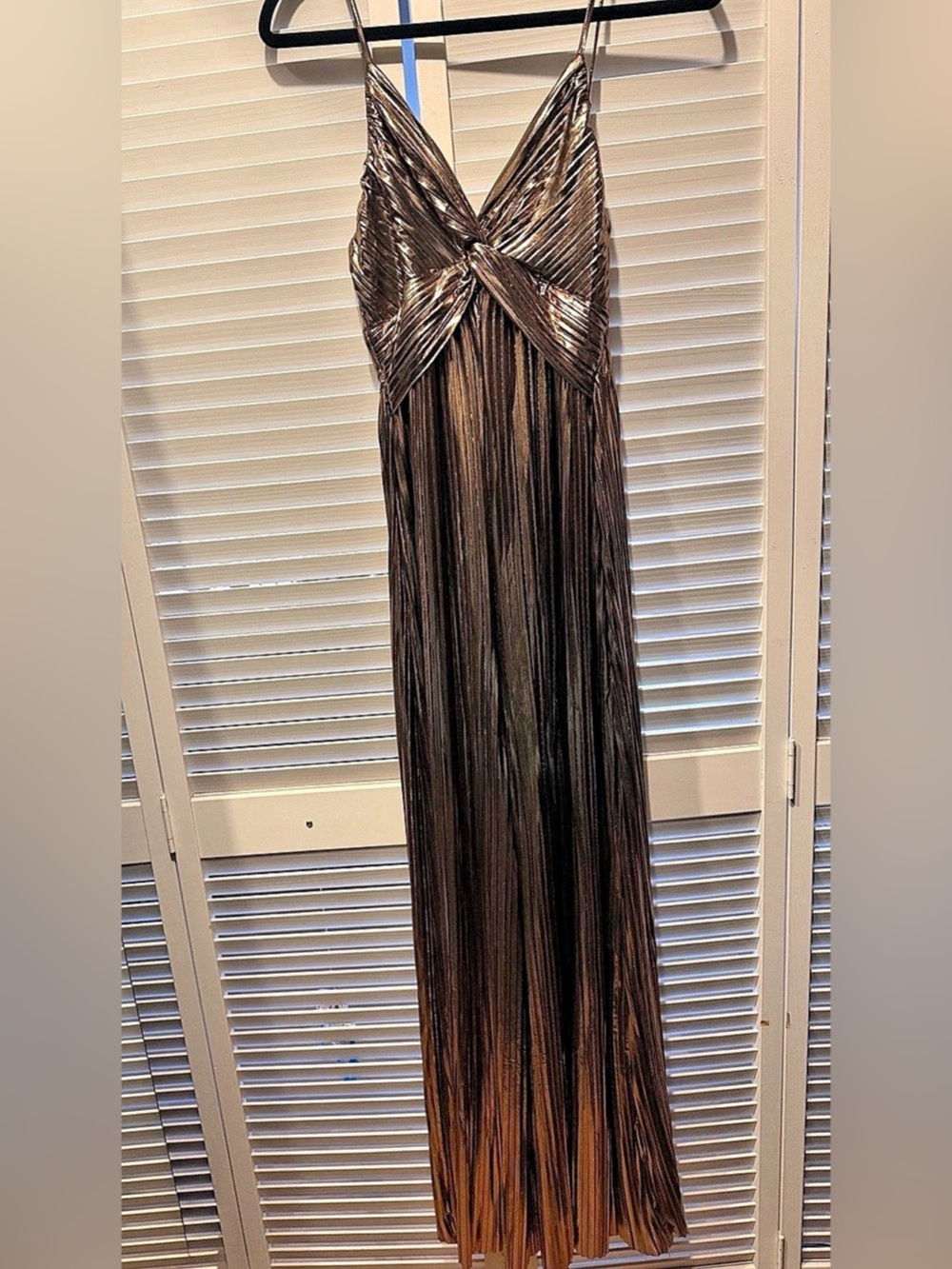 By Together Foil Pleated Twist Front Spaghetti Strap Wide Leg Jumpsuit NWOT
